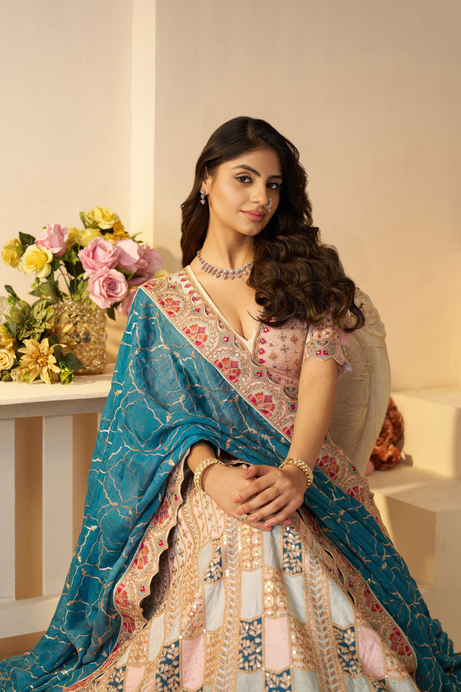 Kf 128 Sky Blue Dola Silk Party Wear Lehengas Wholesale Market In Surat